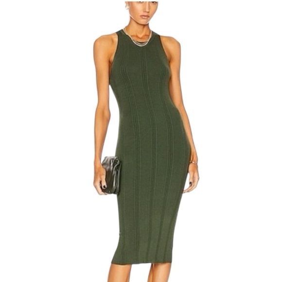 L’AGENCE Shelby Olive Green Midi Ribbed Knit Sleeveless Dress Size S Sweater - Picture 2 of 12